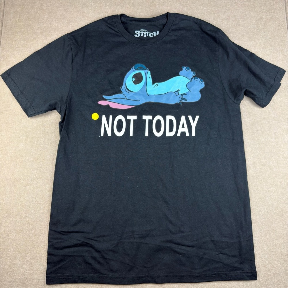 Disney Stitch Not Today Graphic T-Shirt Mens M Black Lilo Stitch Cartoon Tee
